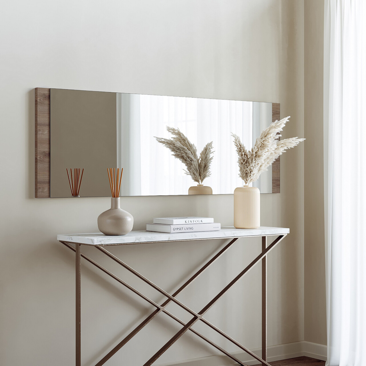 Oglinda decorativa, Hanah Home, Boy Aynası Dekoratif Basic Ceviz 40x120, 120x40x2.2 cm, Maro - imagine 7